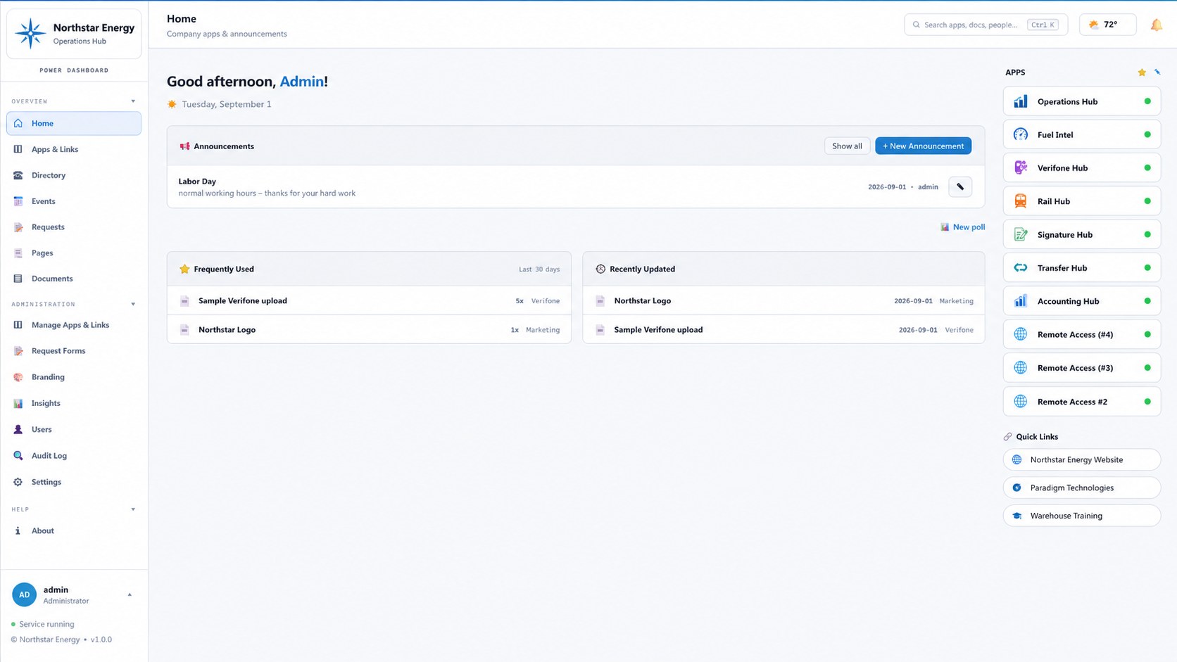 Example custom business operations portal